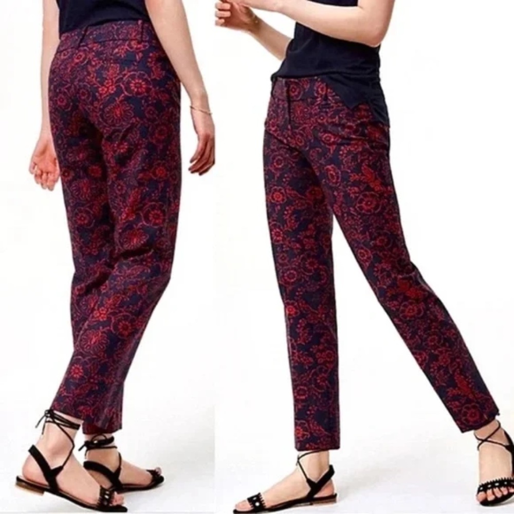 LOFT Navy and Red Floral Riviera Pant